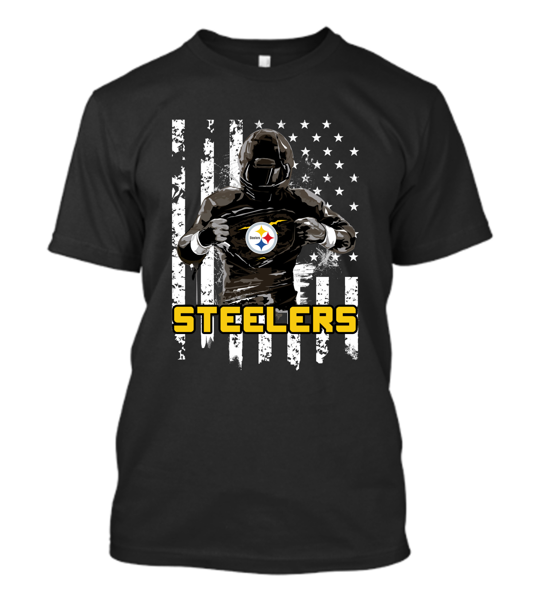 Steelers Player Emblazoned Over Distressed American Flag Iconic T-Shirt
