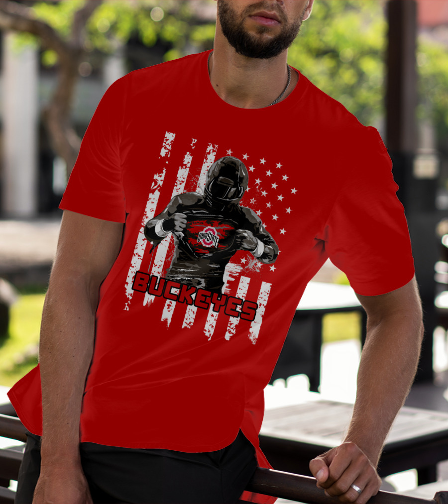 Ohio State Buckeyes Player With American Flag Background T-Shirt