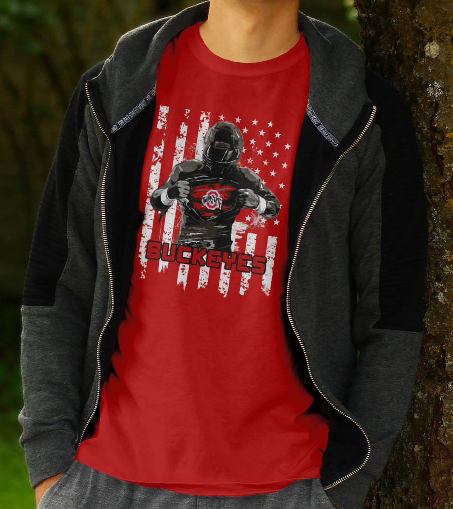 Ohio State Buckeyes Player With American Flag Background T-Shirt