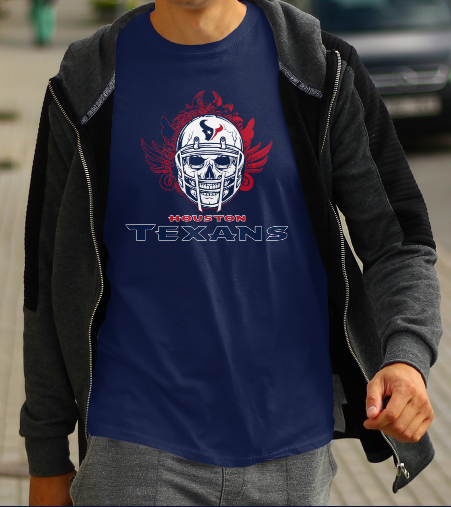 Houston Texans Skull Helmet Wings T-Shirt
