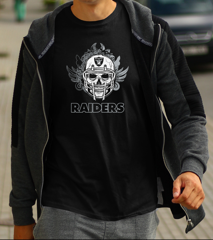 Las Vegas Raiders Skull Helmet With Wings And Floral Elements T-Shirt