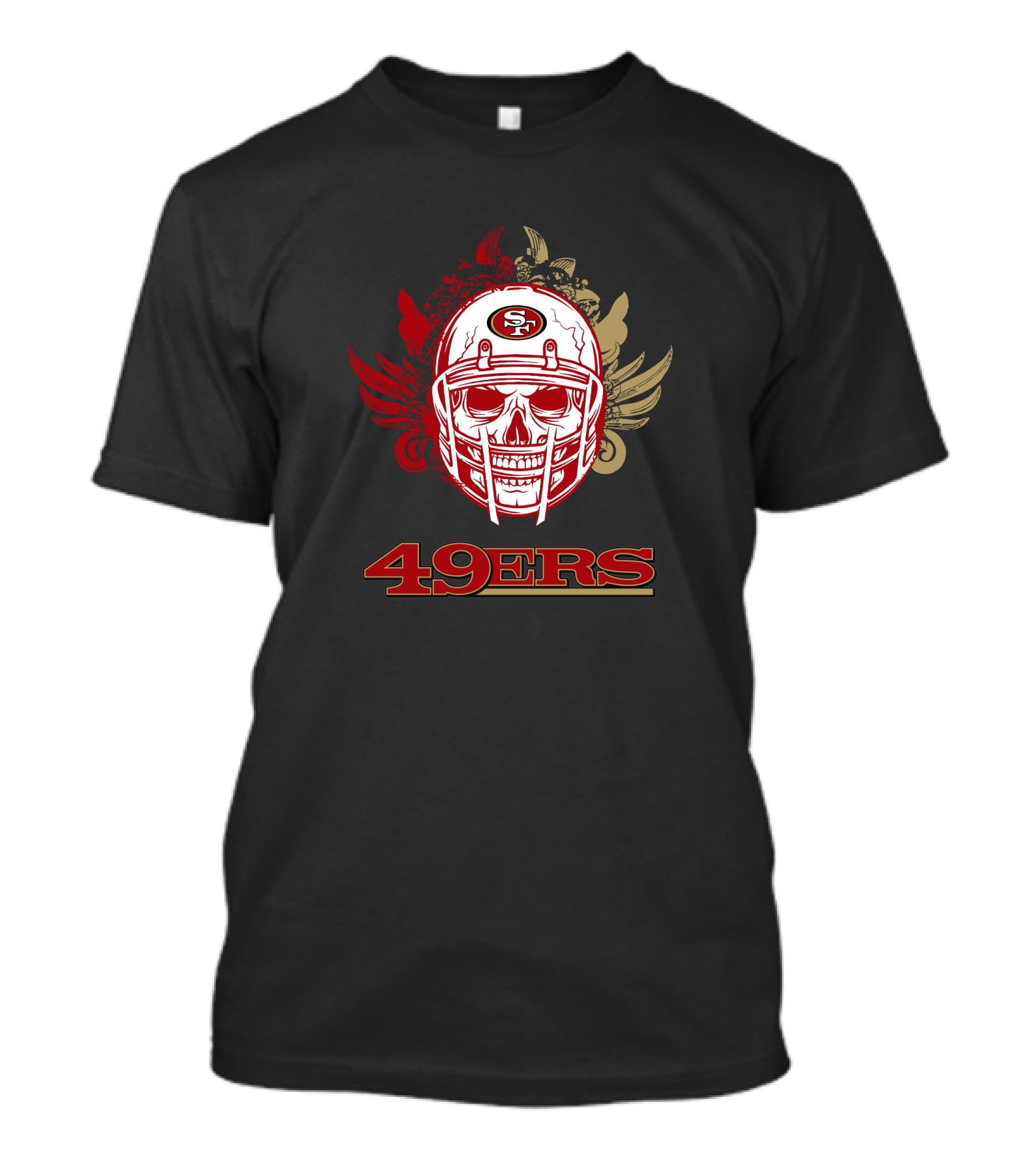 San Francisco 49ers Skull Football Helmet Red Gold Wings T-Shirt