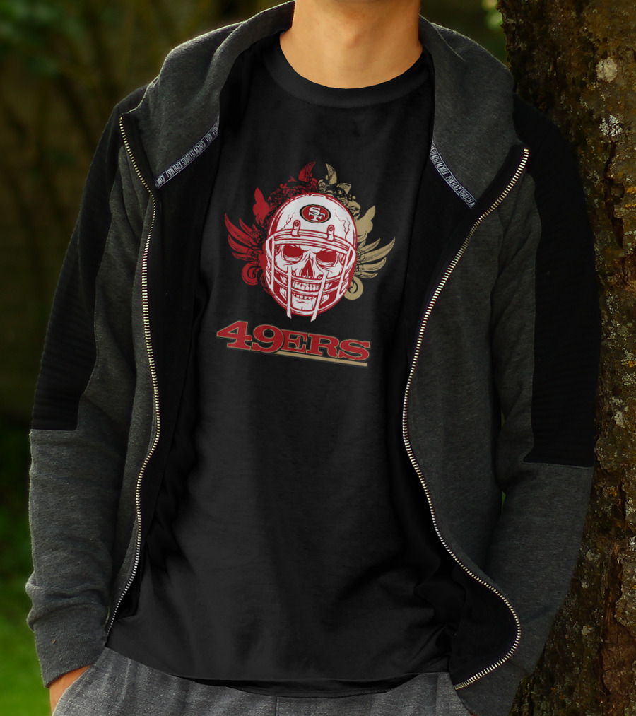 San Francisco 49ers Skull Football Helmet Red Gold Wings T-Shirt