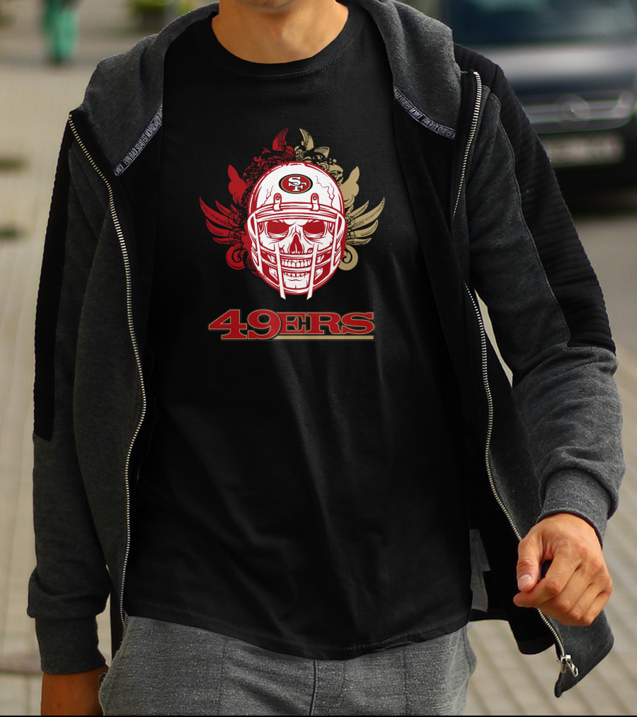 San Francisco 49ers Skull Football Helmet Red Gold Wings T-Shirt