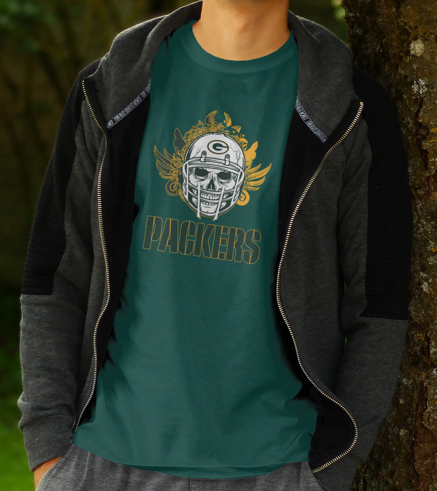 Packers Skull Helmet With Green Bay Logo Elements T-Shirt