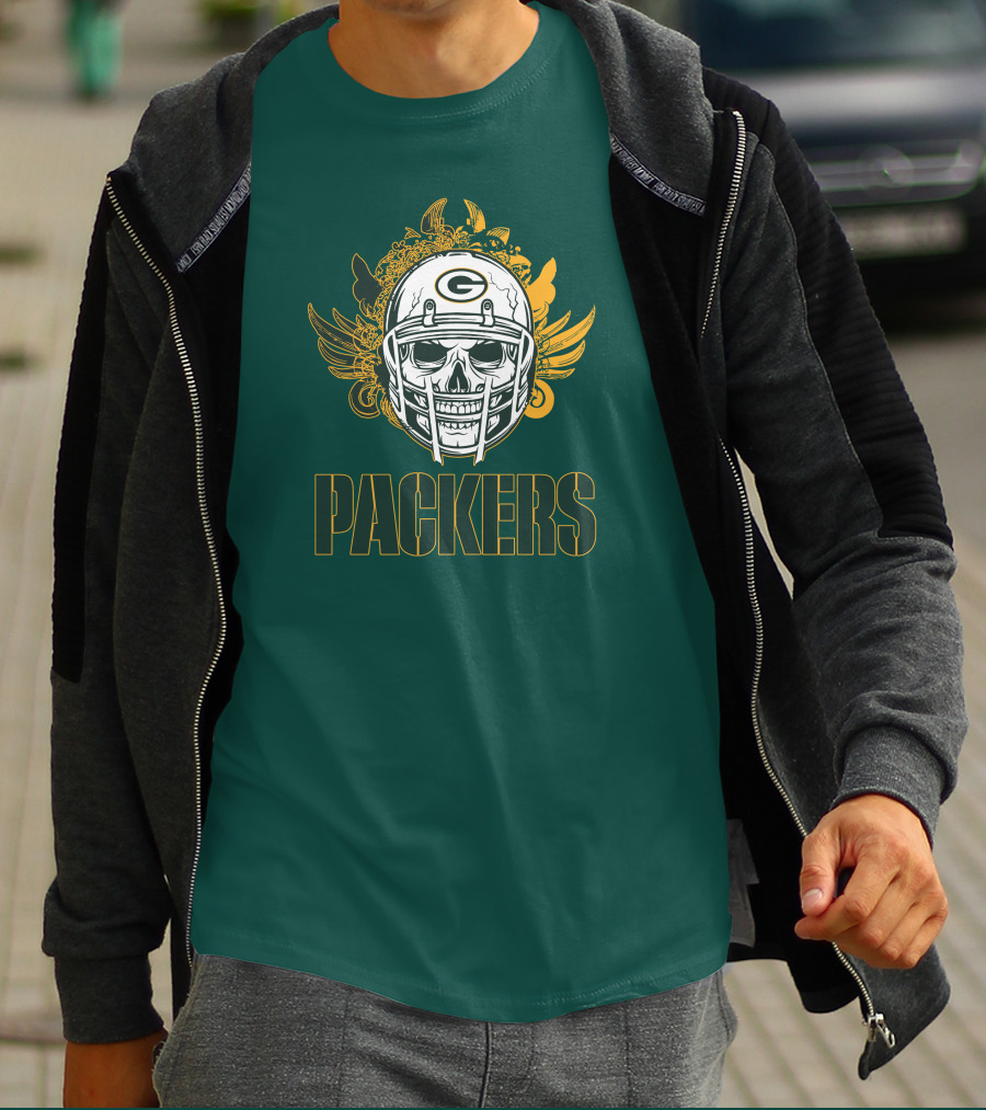 Packers Skull Helmet With Green Bay Logo Elements T-Shirt