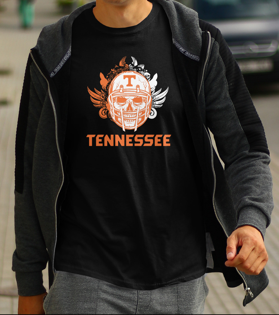 Tennessee Volunteers Skull Helmet Football Wings T-Shirt