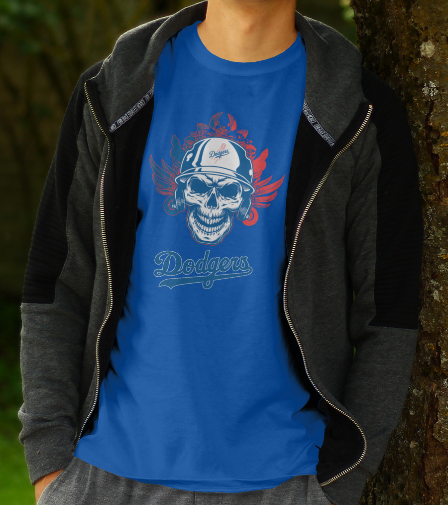 Dodgers Skull With Wings And Helmet T-Shirt