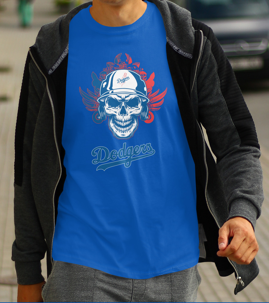 Dodgers Skull With Wings And Helmet T-Shirt