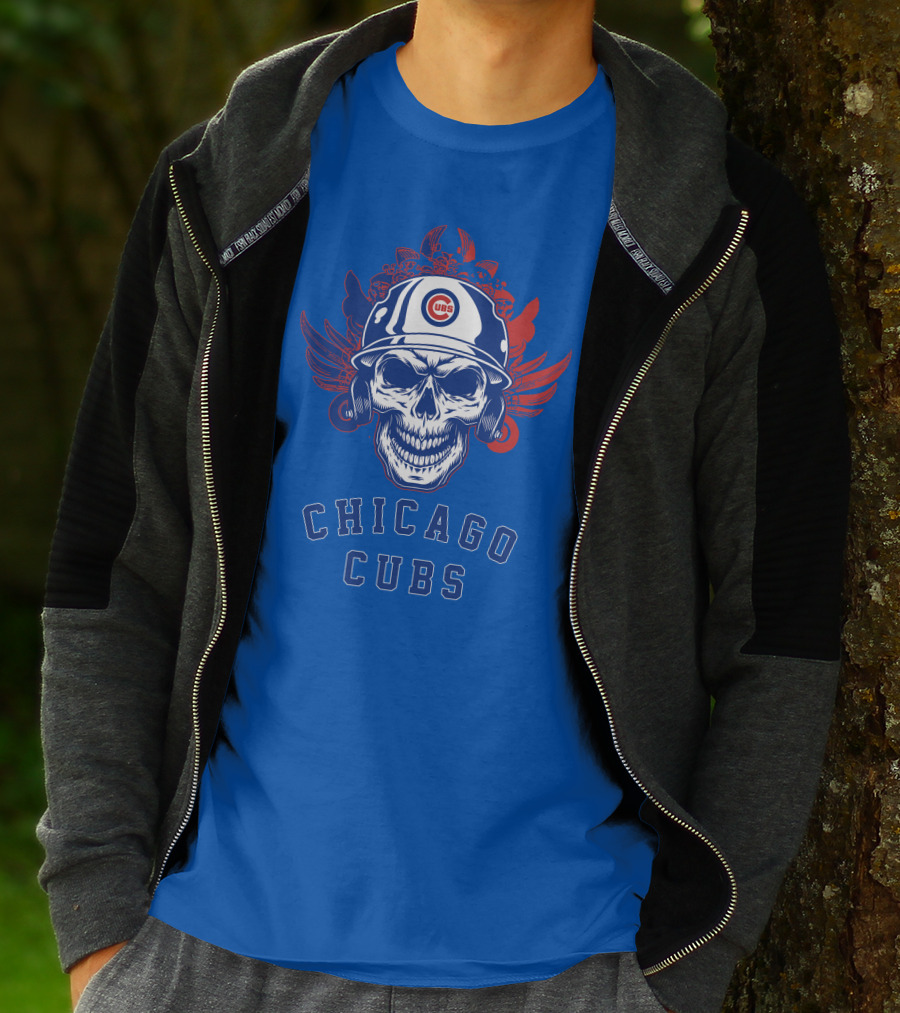 Chicago Cubs Skull Logo With Helmet And Wings T-Shirt