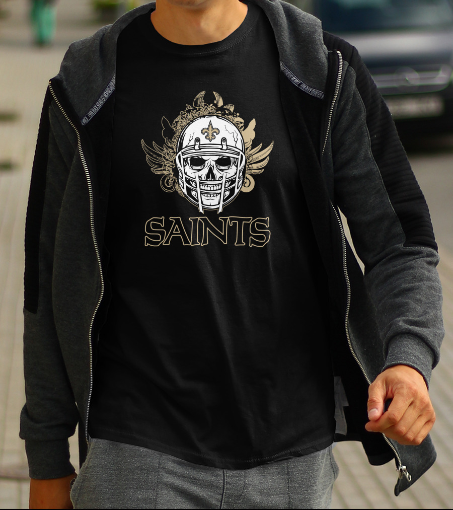 New Orleans Saints Skull Helmet Fleur-de-Lis Wings T-Shirt