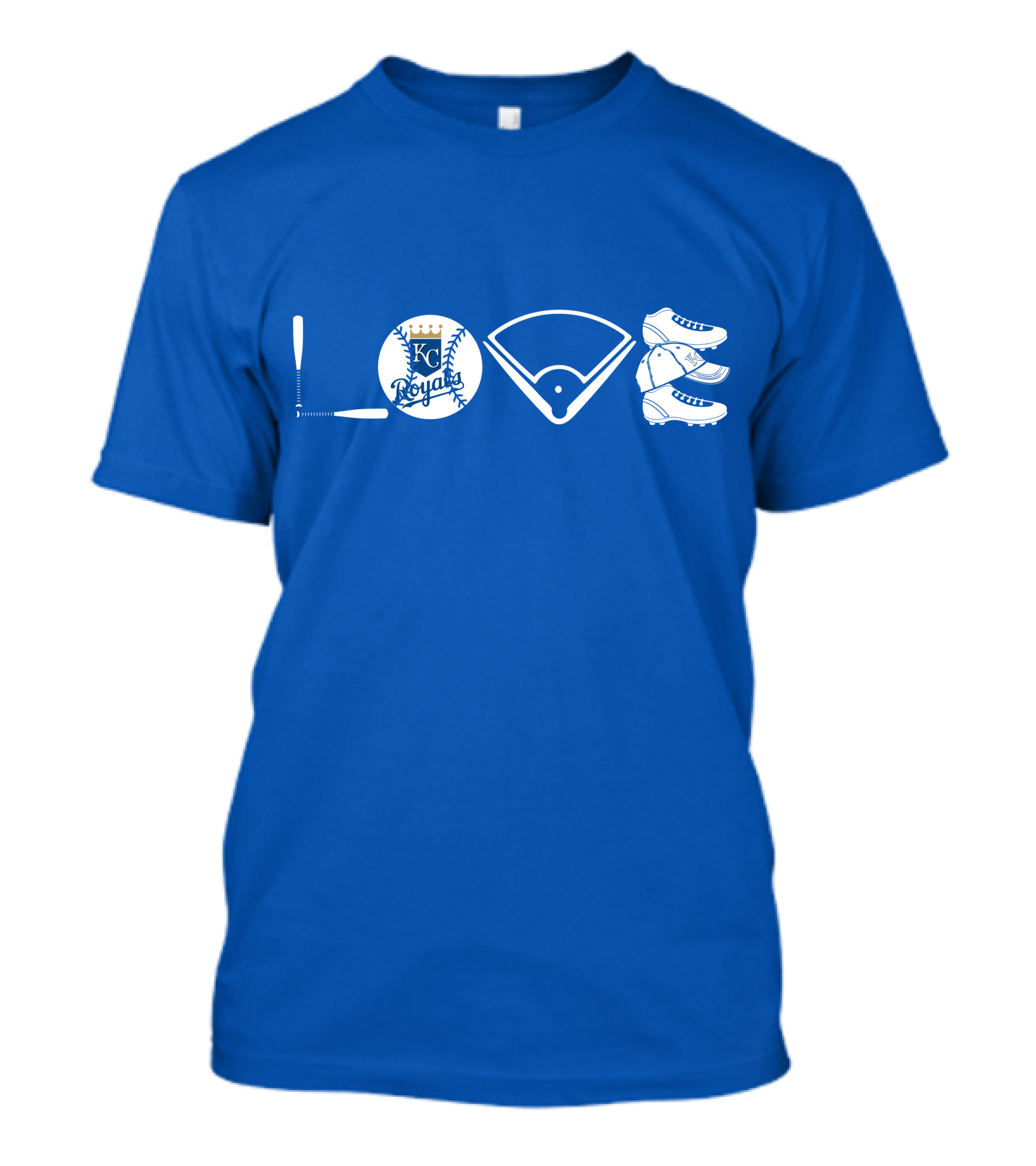 Love Kansas City Royals Baseball Bat Ball Home Plate Cleats T-Shirt