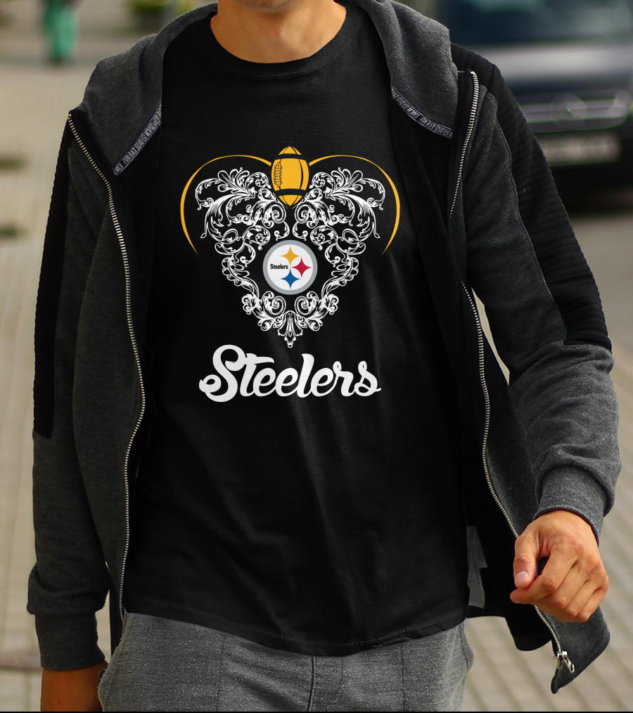 Steelers Football Emblem With Ornate Flourish T-Shirt