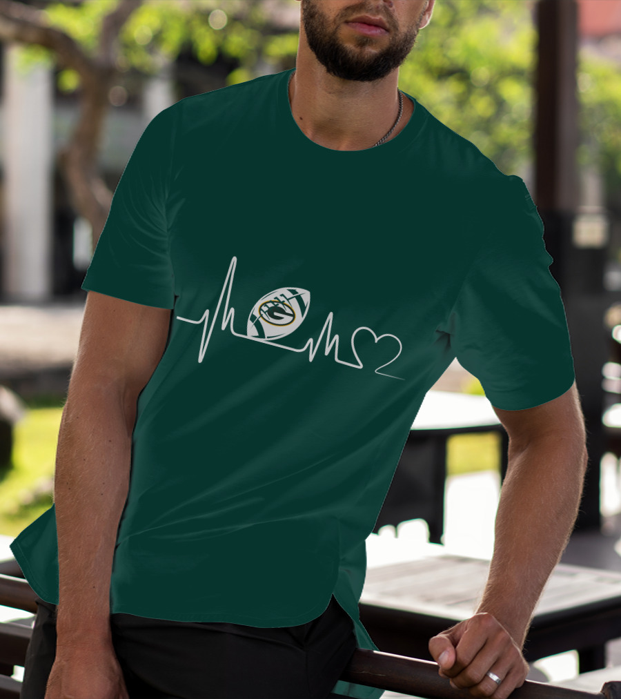 Green Bay Packers Heartbeat ECG Line Football Love T-Shirt