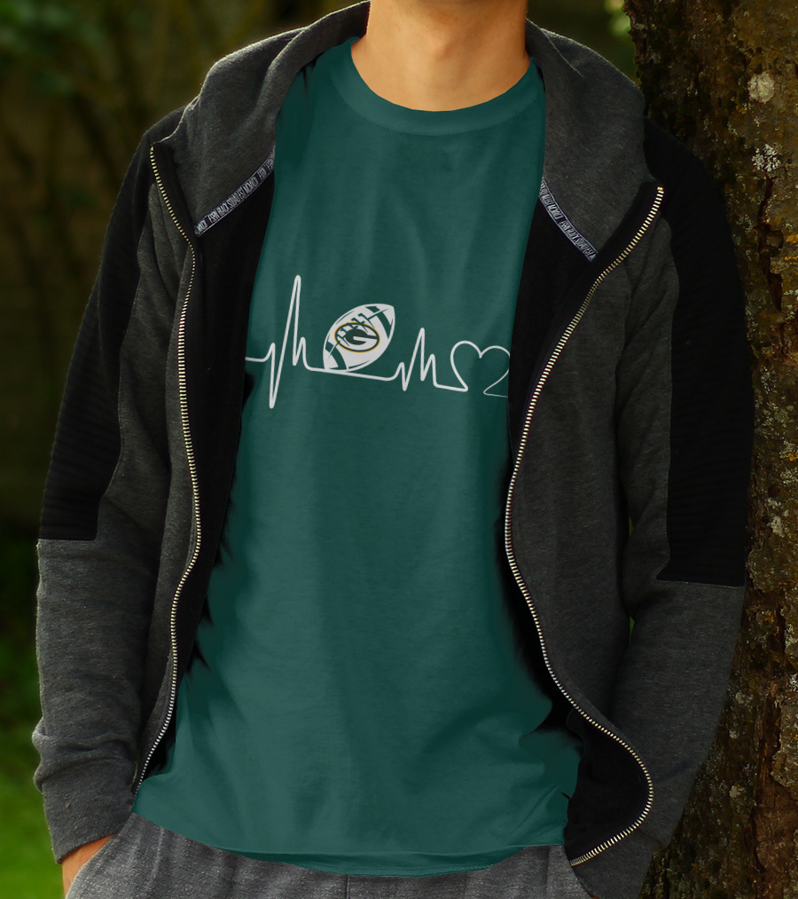 Green Bay Packers Heartbeat ECG Line Football Love T-Shirt