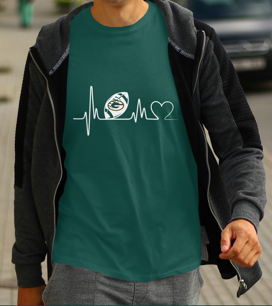 Green Bay Packers Heartbeat ECG Line Football Love T-Shirt