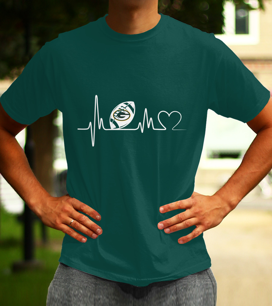 Green Bay Packers Heartbeat ECG Line Football Love T-Shirt