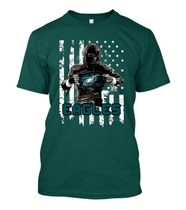 Philadelphia Eagles Football Hero With American Flag Background T-Shirt