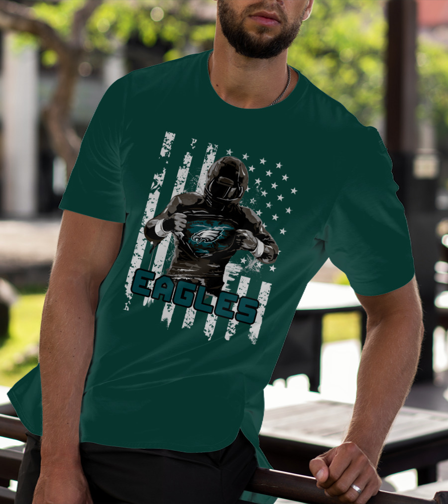 Philadelphia Eagles Football Hero With American Flag Background T-Shirt