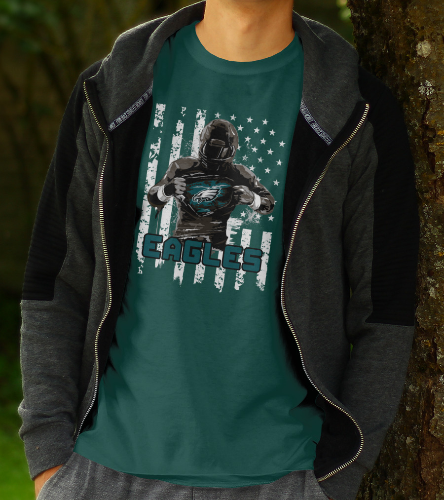 Philadelphia Eagles Football Hero With American Flag Background T-Shirt