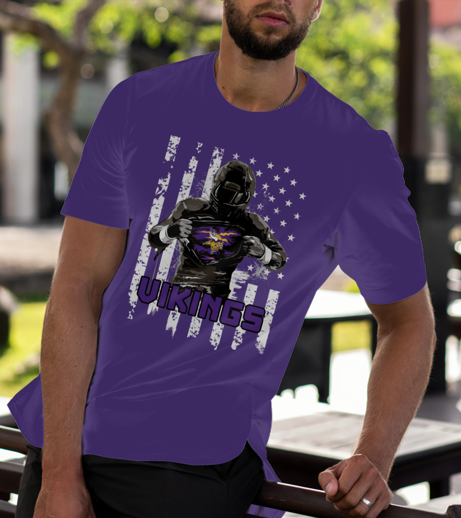 Minnesota Vikings Superhero Player American Flag T-Shirt