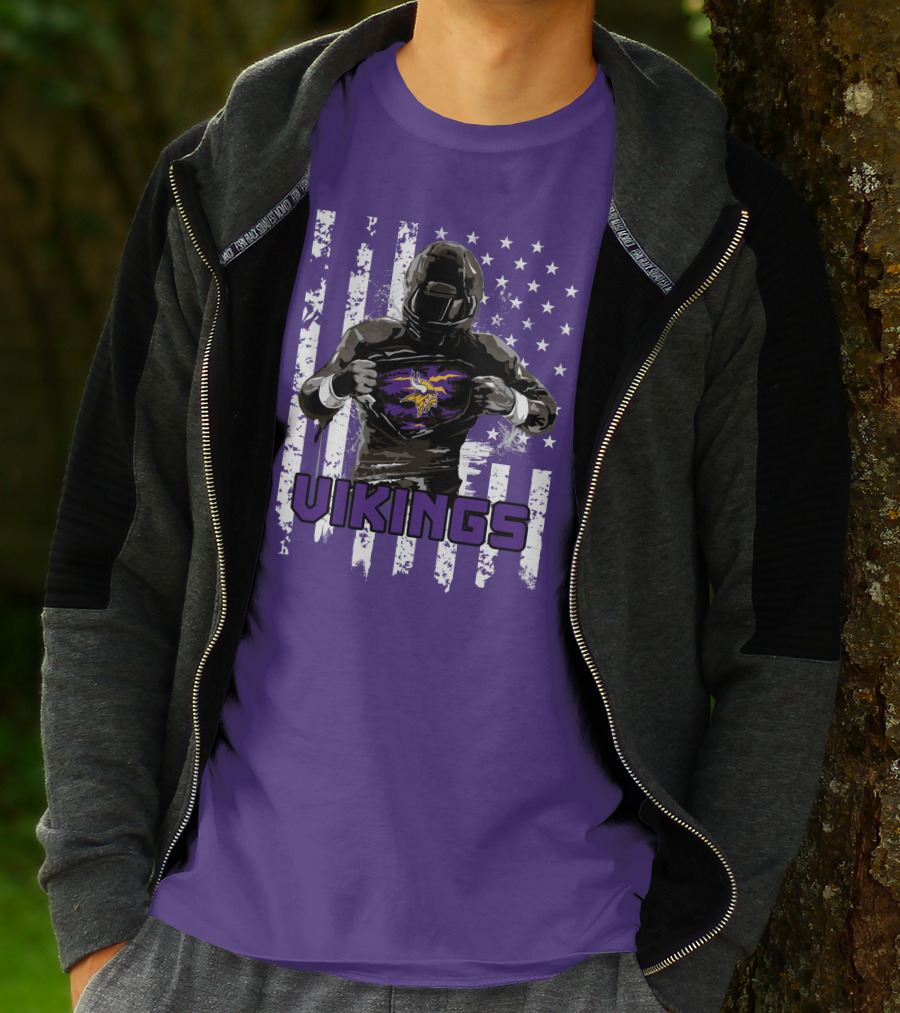Minnesota Vikings Superhero Player American Flag T-Shirt