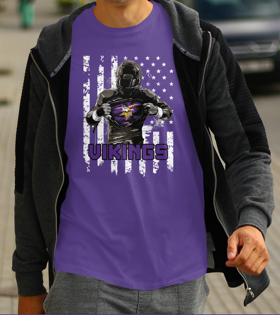Minnesota Vikings Superhero Player American Flag T-Shirt