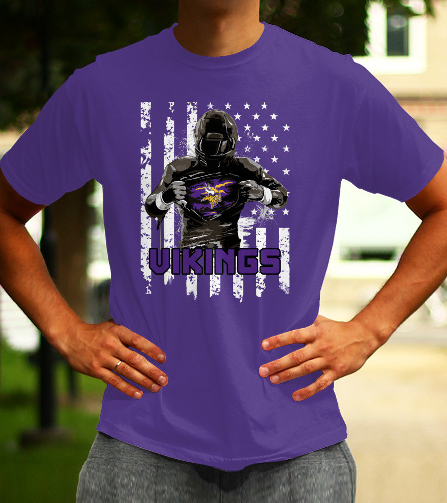 Minnesota Vikings Superhero Player American Flag T-Shirt