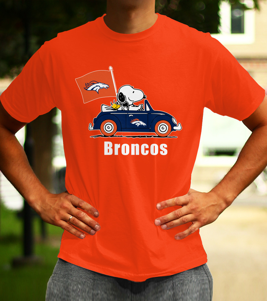 Denver Broncos Snoopy Car Broncos Flag T-Shirt