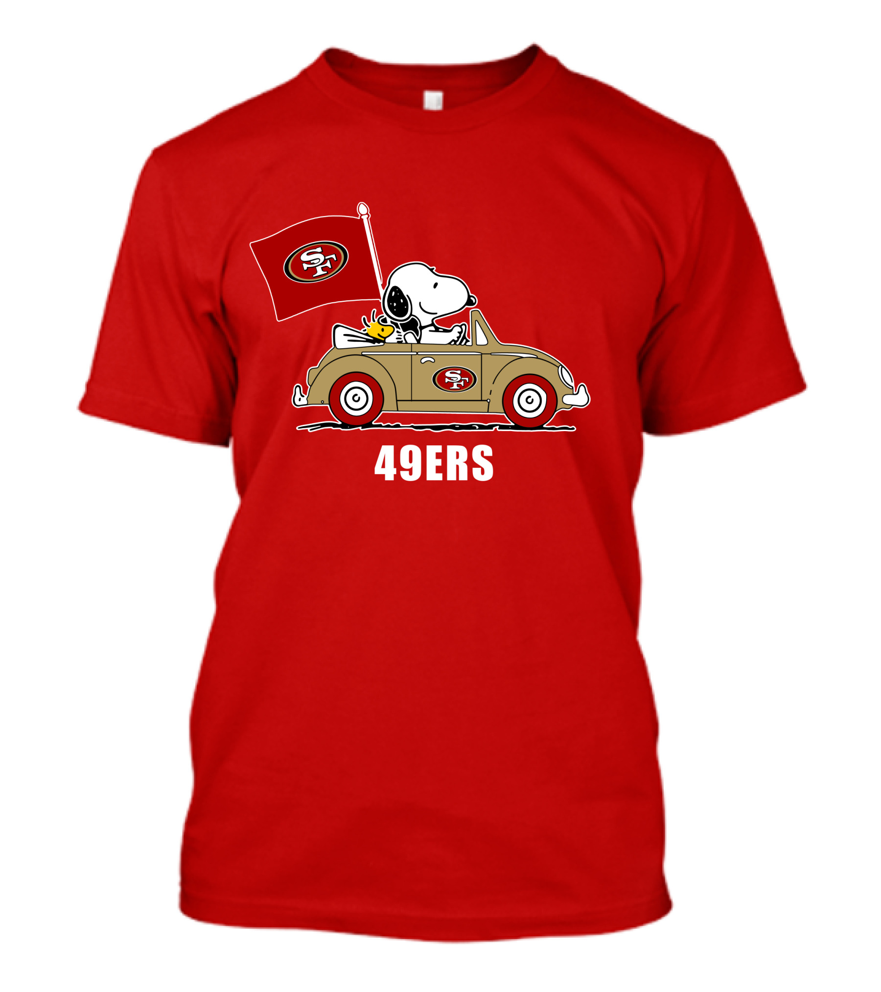 San Francisco 49ers Snoopy Driving Car With Sf Flag T-Shirt
