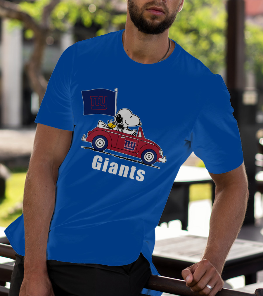 New York Giants Snoopy Driving With Woodstock And Flag T-Shirt