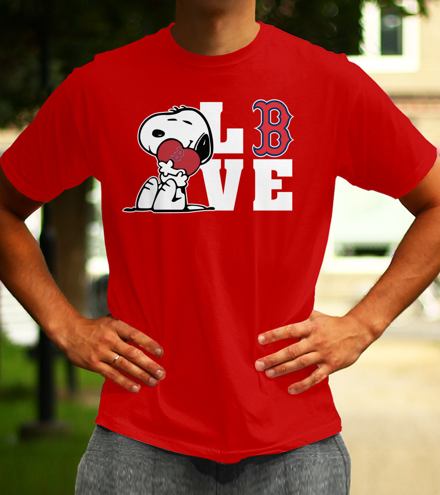Snoopy Love Boston Red Sox B Logo Peanuts Baseball T-Shirt