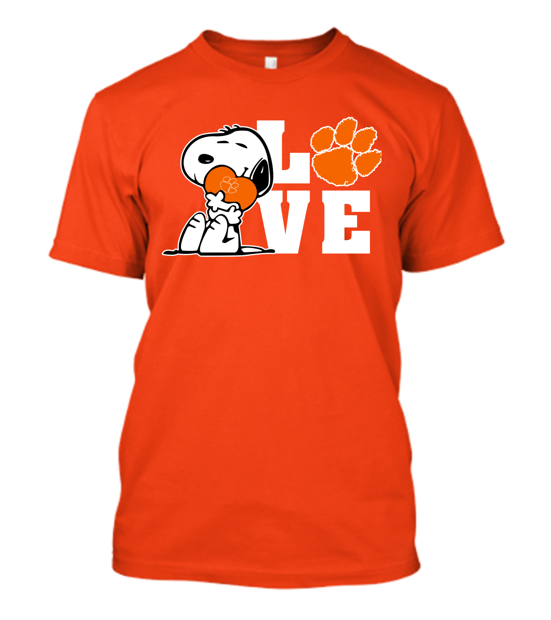 Snoopy Heart Love Clemson Tigers Paw Print T-Shirt