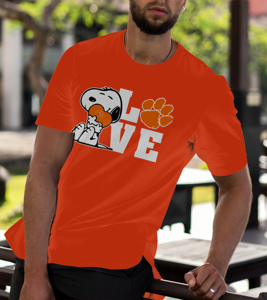 Snoopy Heart Love Clemson Tigers Paw Print T-Shirt