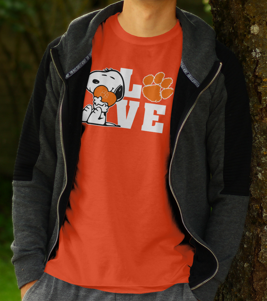 Snoopy Heart Love Clemson Tigers Paw Print T-Shirt