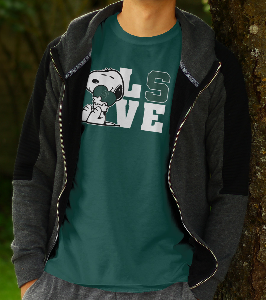 Snoopy Hugging Michigan State Spartans Heart L S V E T-Shirt