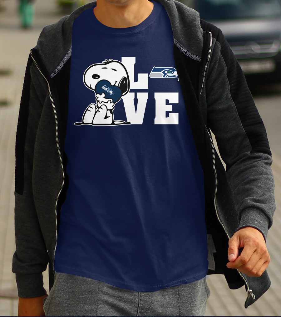 Snoopy Love Seattle Seahawks Heart Hugging Football Fan Peanuts Collaboration T-Shirt