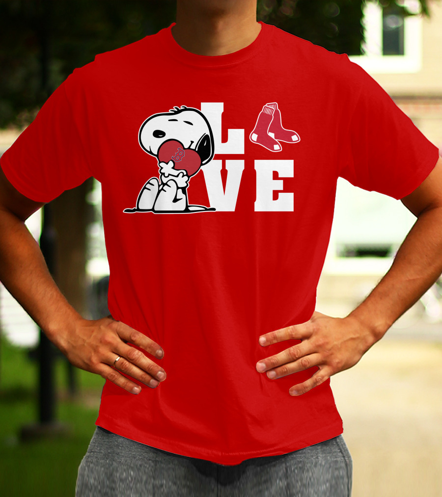 Snoopy Love Boston Red Sox Heart Peanuts Baseball Fan T-Shirt