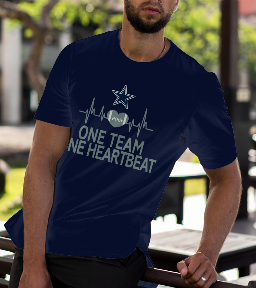 Dallas Cowboys Star Heartbeat Football One Team One Heartbeat T-Shirt