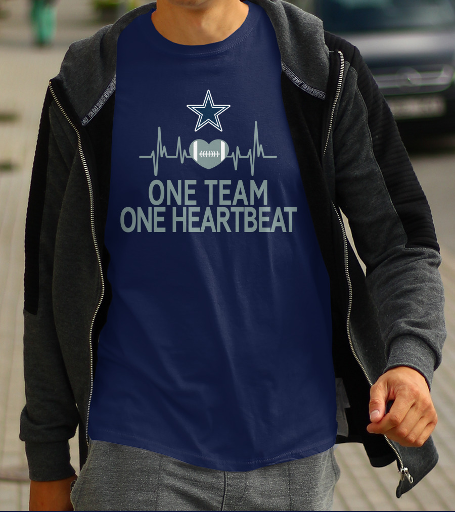 Dallas Cowboys Star Heartbeat Football One Team One Heartbeat T-Shirt