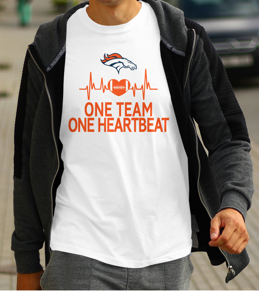 Denver Broncos One Team One Heartbeat Heartbeat Heart Football T-Shirt