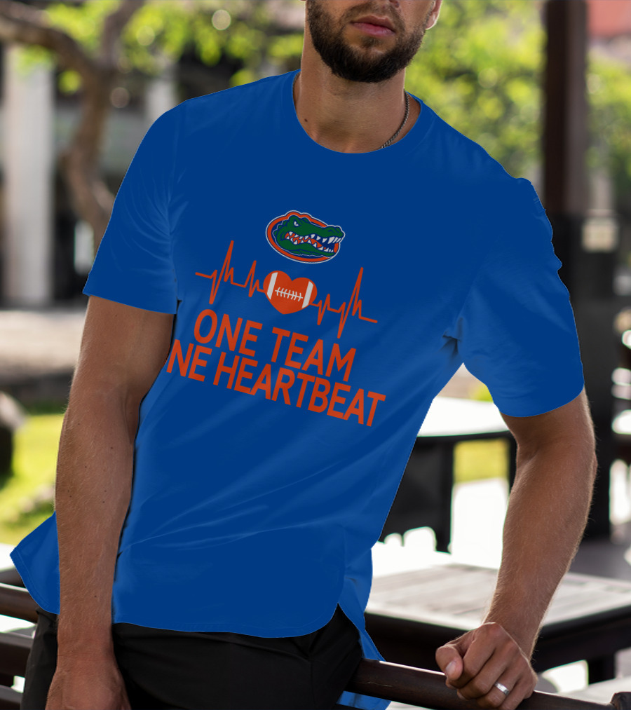 Florida Gators One Team One Heartbeat Football Logo And Heartbeat Line T-Shirt