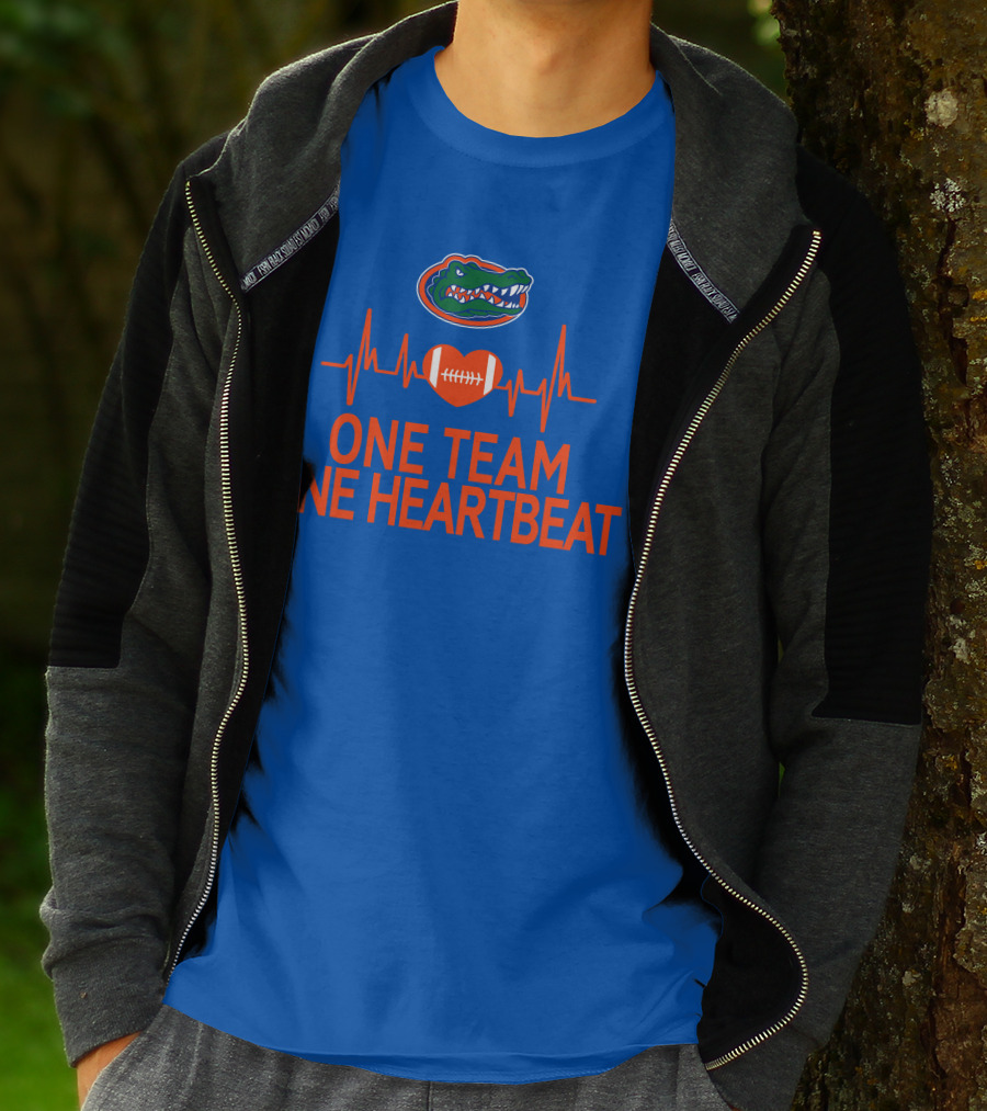 Florida Gators One Team One Heartbeat Football Logo And Heartbeat Line T-Shirt