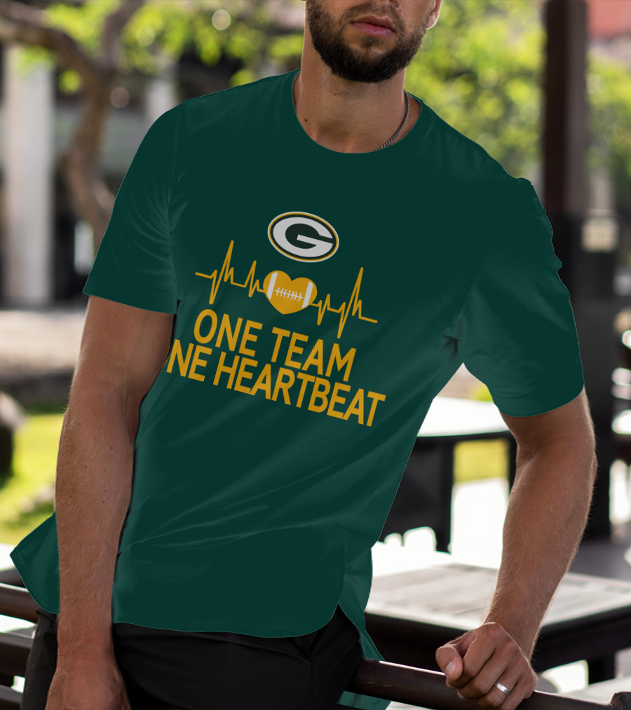 Green Bay Packers Logo Heartbeat Football One Team One Heartbeat T-Shirt