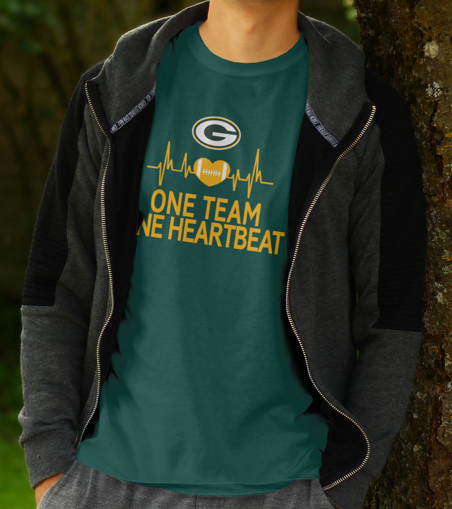 Green Bay Packers Logo Heartbeat Football One Team One Heartbeat T-Shirt