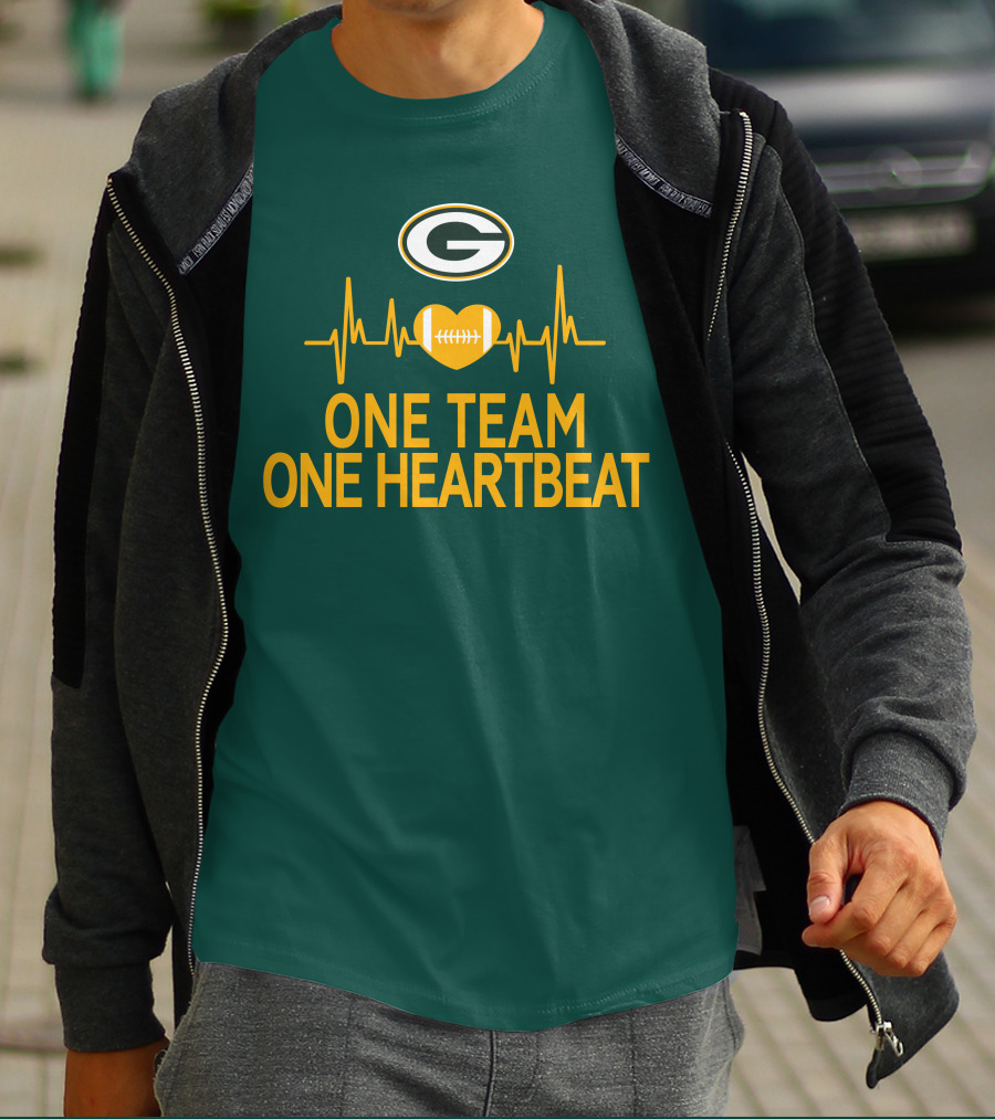 Green Bay Packers Logo Heartbeat Football One Team One Heartbeat T-Shirt