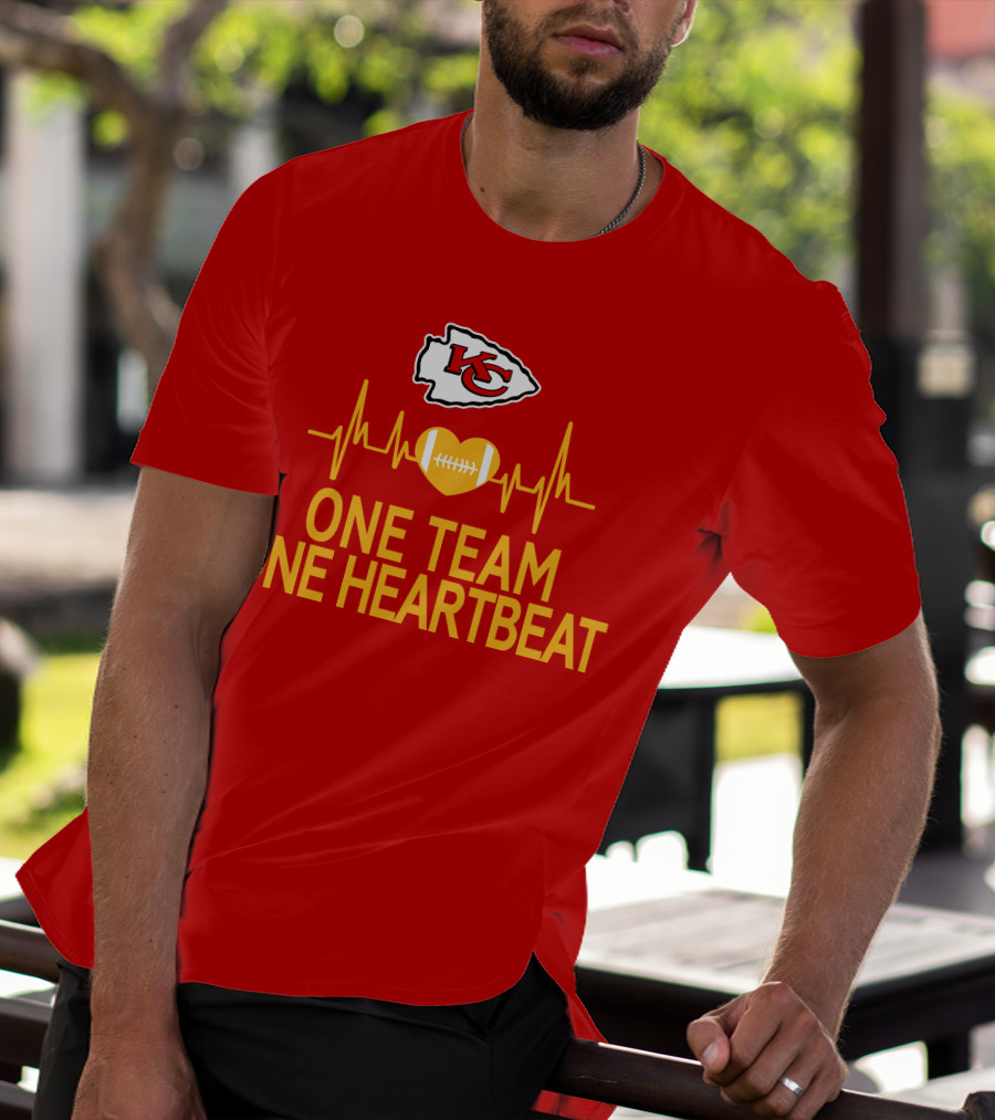 Kansas City Chiefs KC Logo Heartbeat Football One Team One Heartbeat T-Shirt