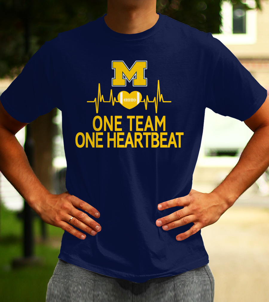 M Michigan Wolverines Football One Team One Heartbeat T-Shirt
