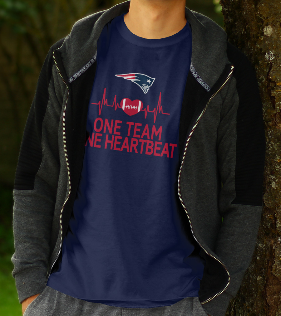New England Patriots Logo One Team One Heartbeat Football Heartbeat Line T-Shirt