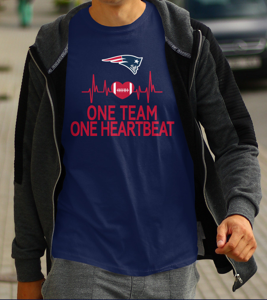 New England Patriots Logo One Team One Heartbeat Football Heartbeat Line T-Shirt